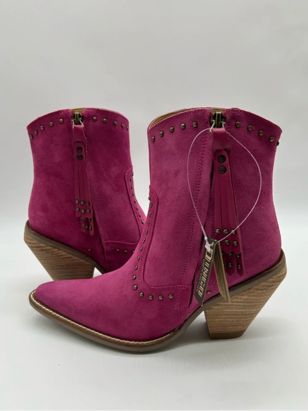 Dingo Pink Suede Ankle Boots Studded Fringe Western Style Sz 8M New With Box